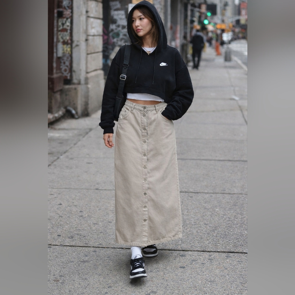 Women's Jones New York Sport Maxi Khaki Cargo Utility Fron Button Skirt Sz 8